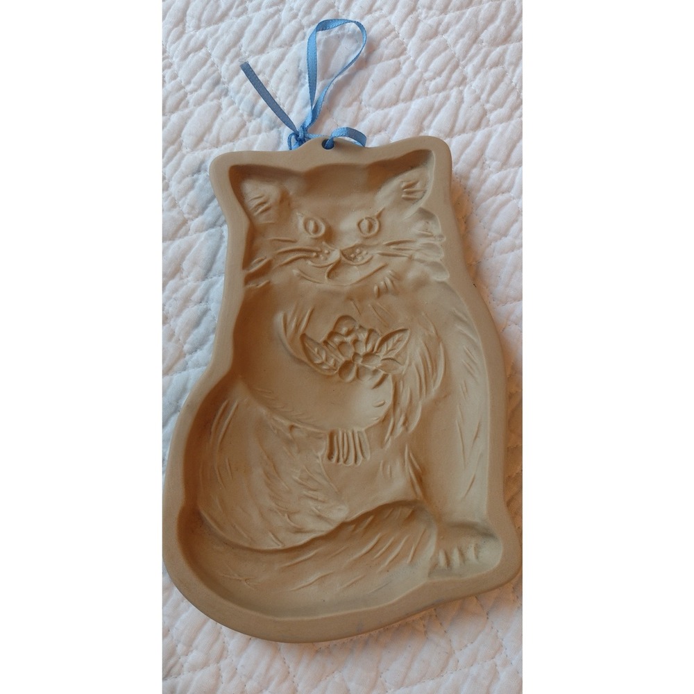 Vintage 1983 Brown Bag Cookie Art Cat Stoneware Mold Hill Design Feline Decor